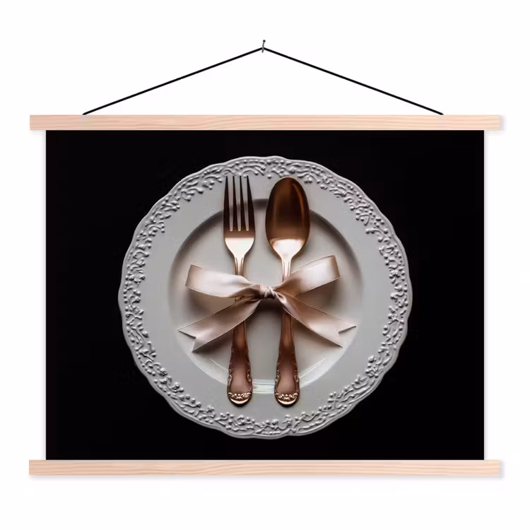 Rose - Strik - Bestek textielposter latten blank klein -3d