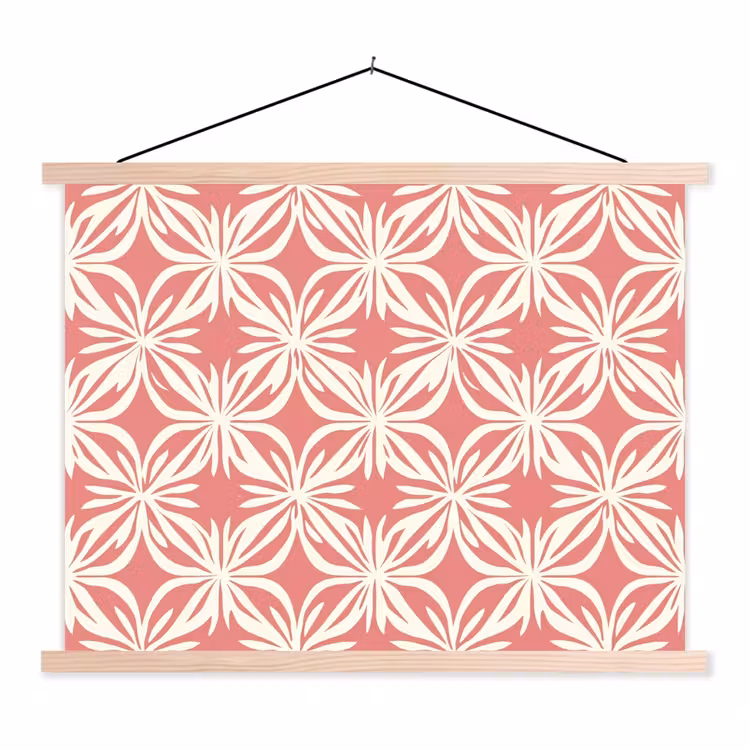 Roze - Bloemenmotief - Wit - Modern textielposter latten blank klein 122 -3d