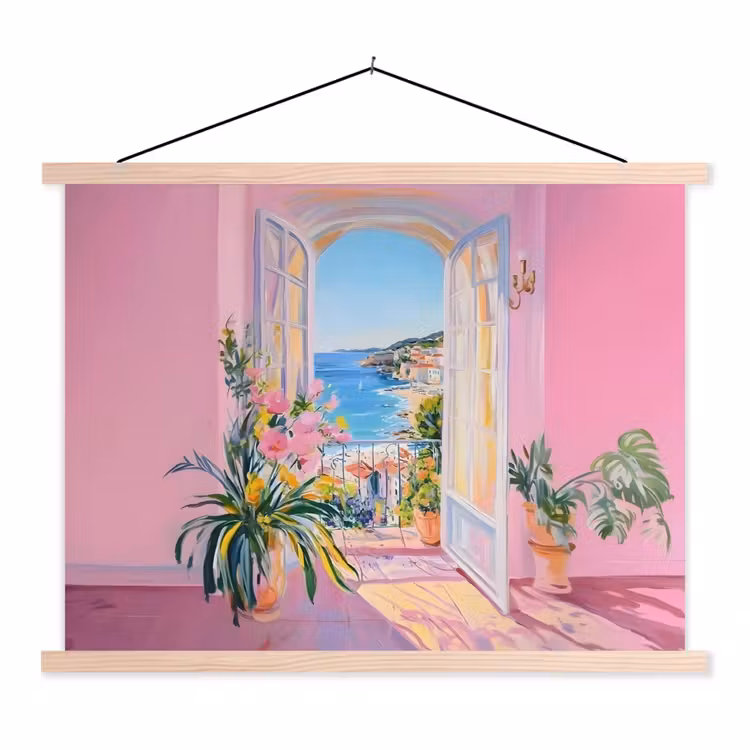 Roze - Buiten - Verf textielposter latten blank klein -3d