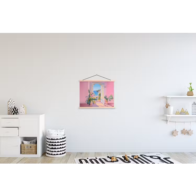 Roze - Buiten - Verf textielposter latten blank klein -kinderkamer