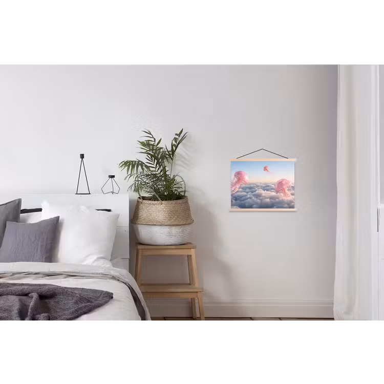 Schoolplaat - Roze dier - Wolken - Roze dier - Wolken textielposter latten blank klein