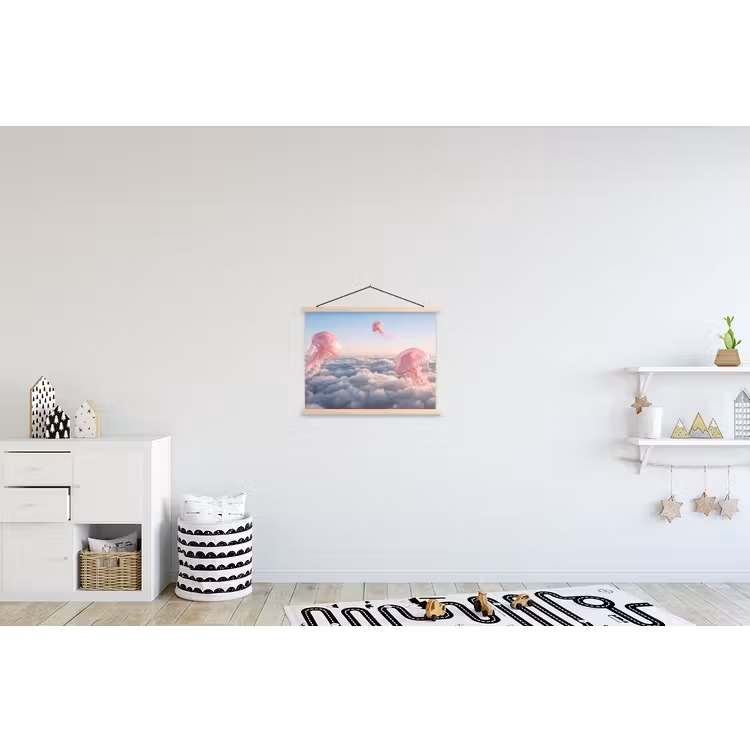 Schoolplaat - Roze dier - Wolken - Roze dier - Wolken textielposter latten blank klein