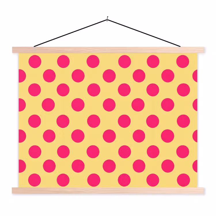 Roze - Stippen - Geel textielposter latten blank klein 122 -3d