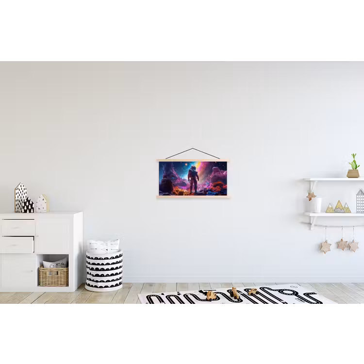 Ruimte - Astronaut - Neon - Sterren textielposter latten blank klein -kinderkamer