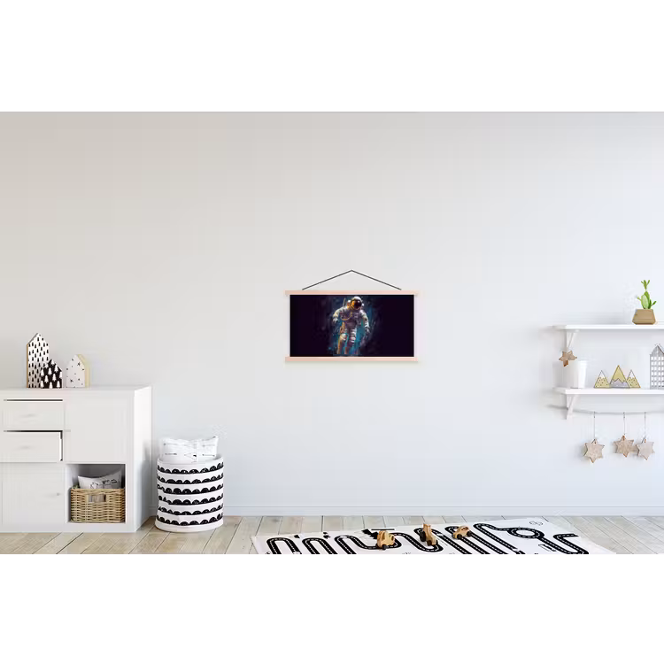 Ruimte - Neon - Astronaut - Sterren textielposter latten blank klein -kinderkamer