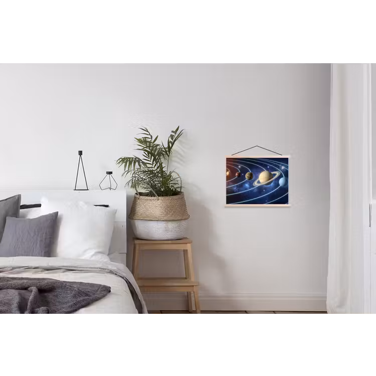 Ruimte - Zonnestelsel - Blauw textielposter latten blank klein -woonkamer