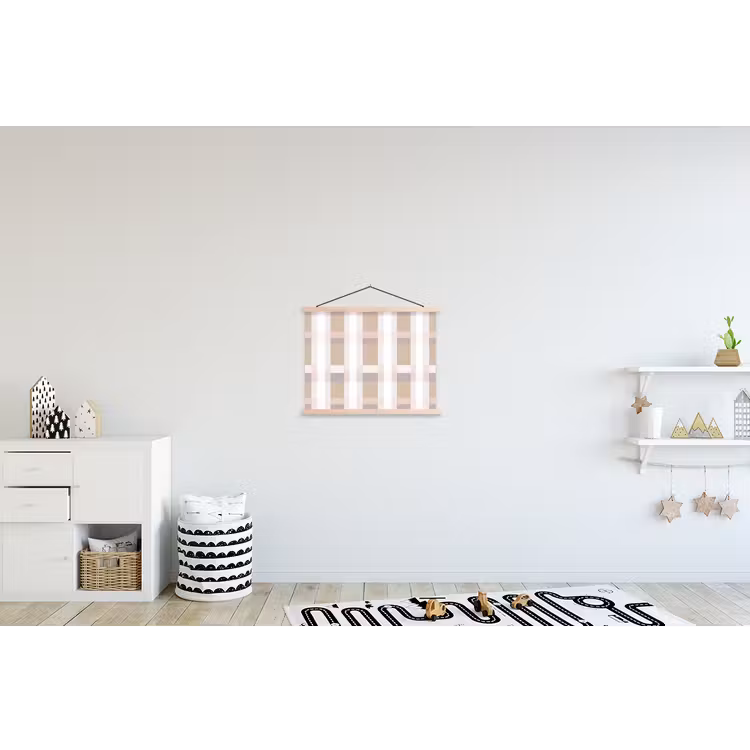 Ruitpatroon - Aardetinten - Minimalistisch textielposter latten blank klein 122 -kinderkamer