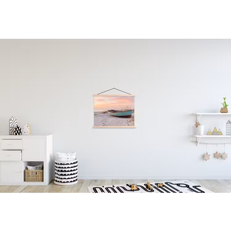 Rustiek - Roeiboot - Zandstrand textielposter latten blank klein -kinderkamer