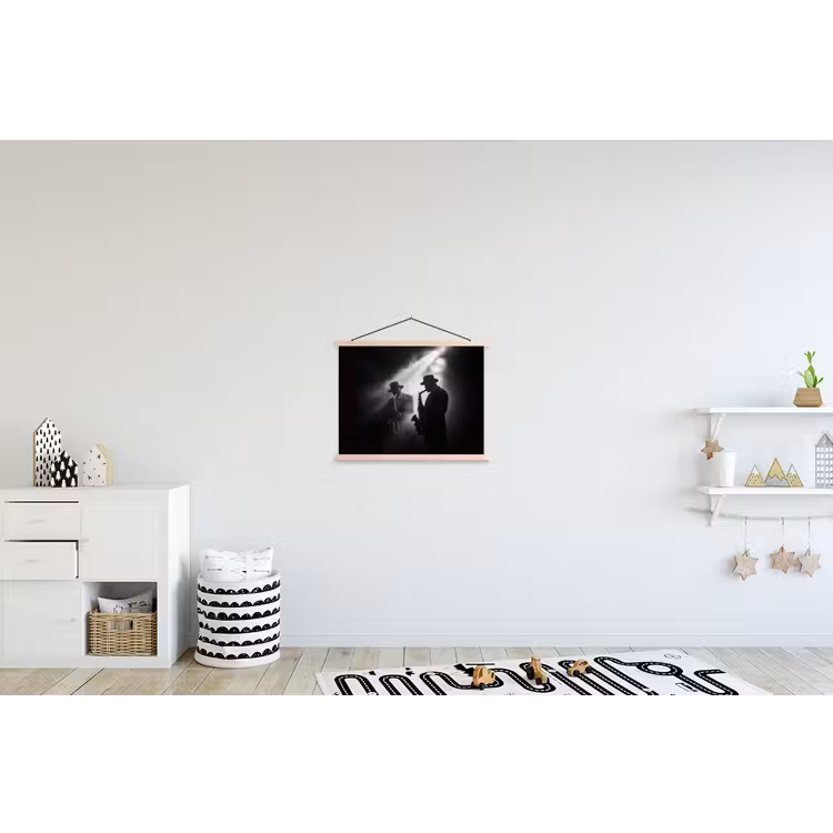 Saxofonisten - Hoeden - Rook - Licht textielposter latten blank klein -kinderkamer
