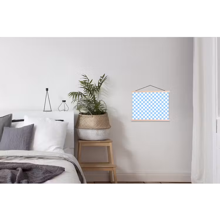 Schaakbord - Klassiek - Blauw textielposter latten blank klein 122 -woonkamer