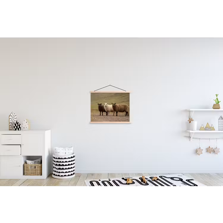 Schapen - Bruin - Wit - Grindpad textielposter latten blank klein -kinderkamer