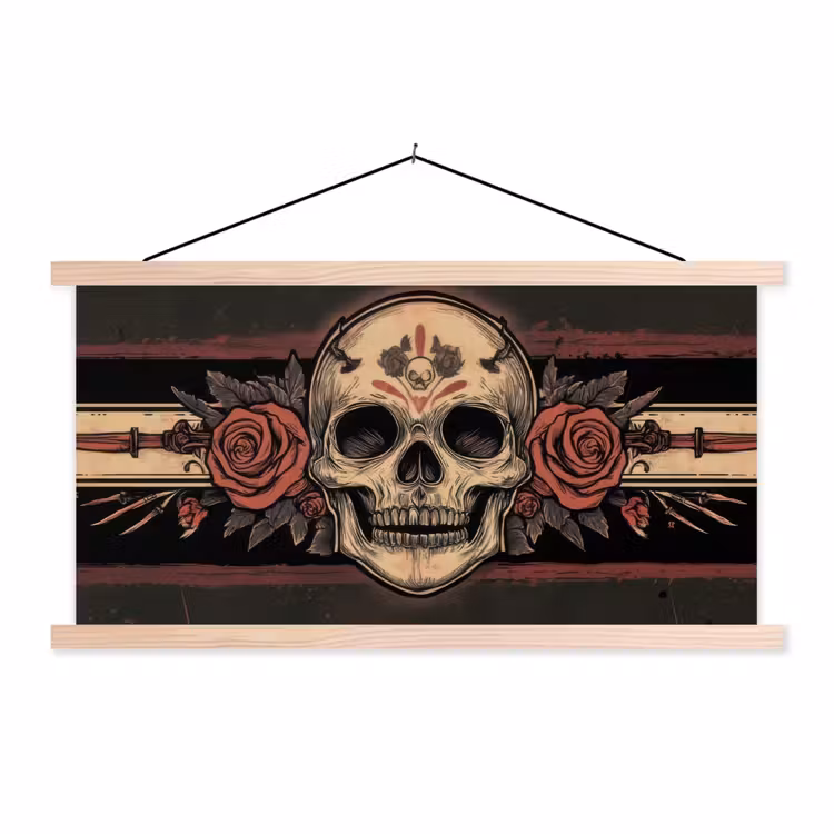 Schedel - Rozen - Gotisch textielposter latten blank klein -3d