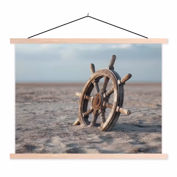 Scheepsstuur - Hout - Bruin - Zand textielposter latten blank klein -3d