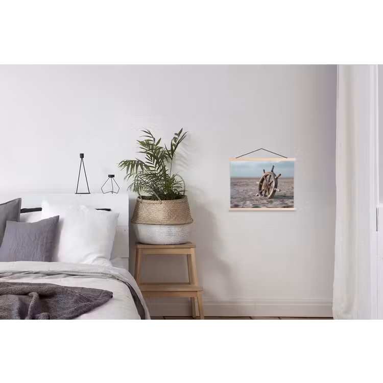 Scheepsstuur - Hout - Bruin - Zand textielposter latten blank klein -woonkamer