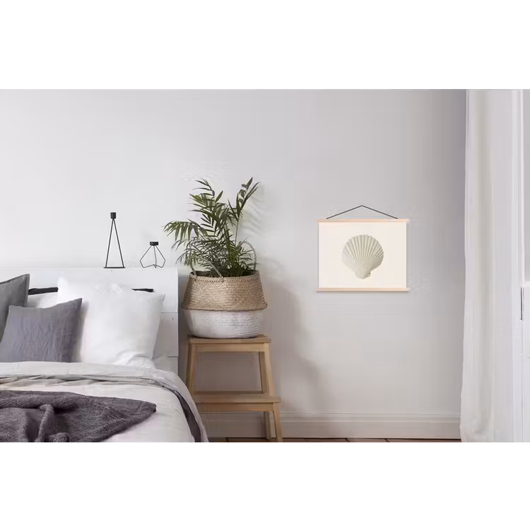 Schelp - Minimalistisch - Wit textielposter latten blank klein -woonkamer