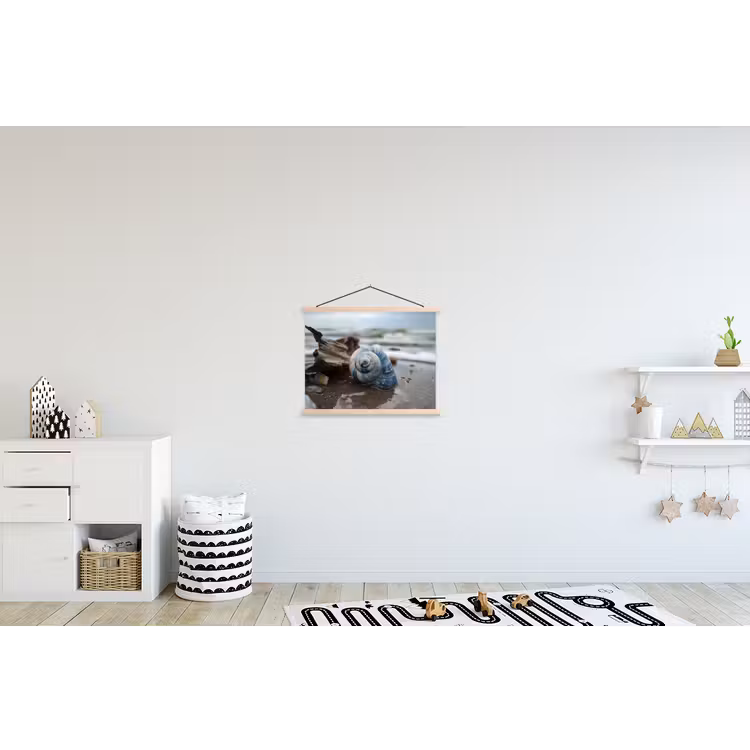 Schelp - Strand - Blauw - Zee textielposter latten blank klein -kinderkamer