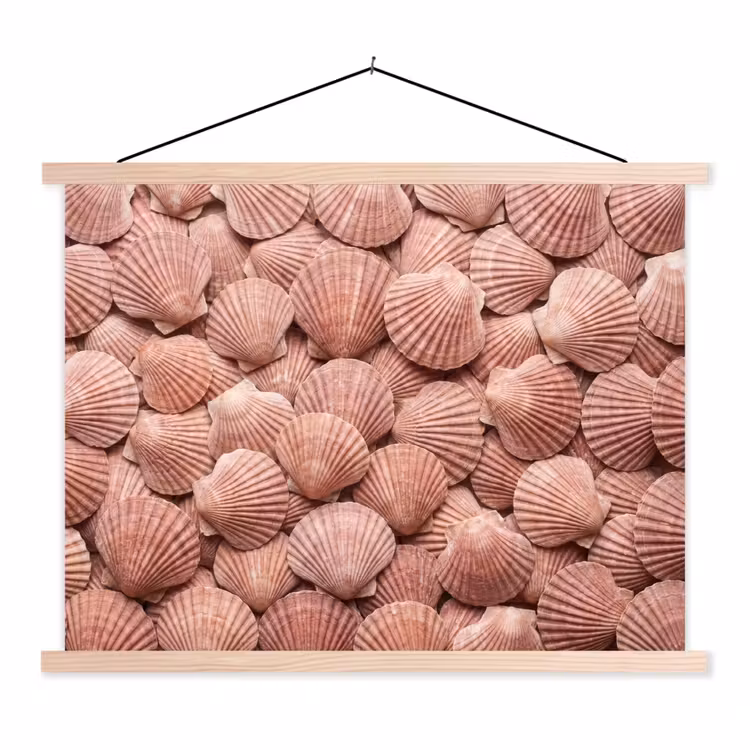 Schelpen - Patroon - Roze textielposter latten blank klein -3d
