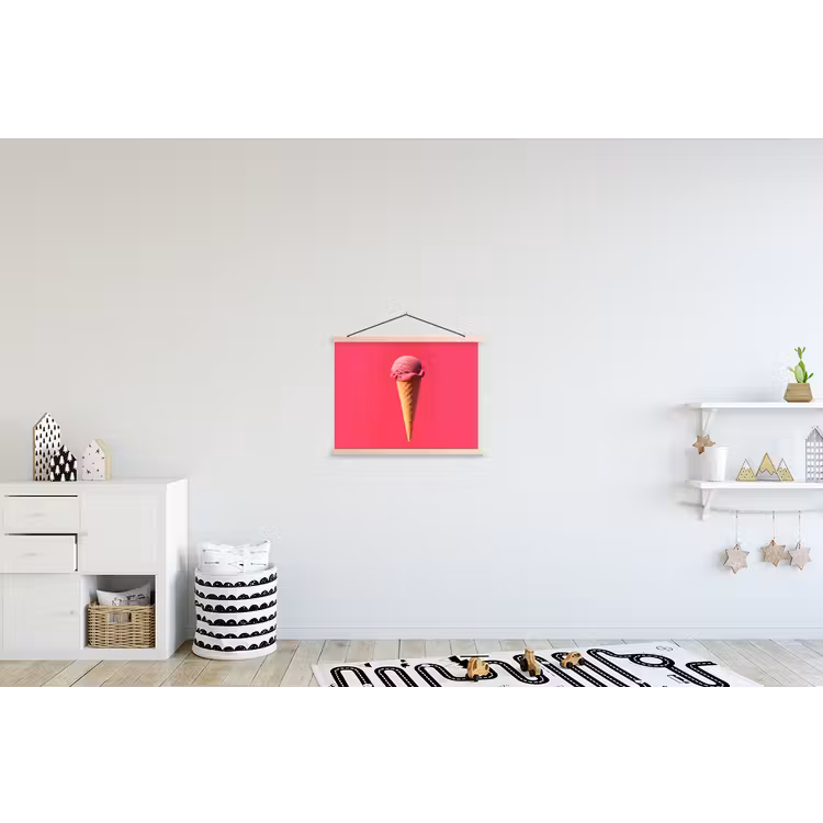 Schepijs - Roze - Hoorntje textielposter latten blank klein -kinderkamer