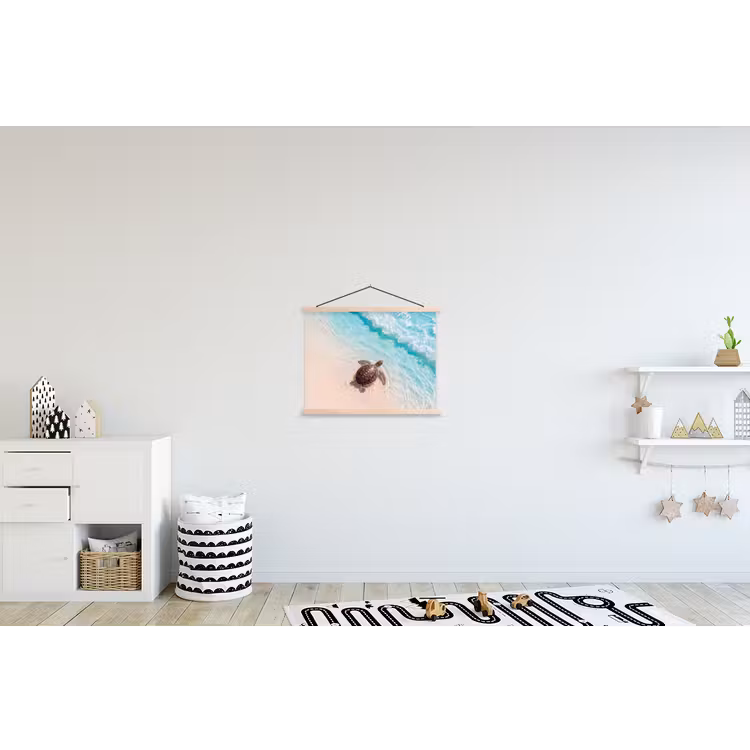 Schildpad - Helder water - Strand - Dieren - Natuur textielposter latten blank klein -kinderkamer