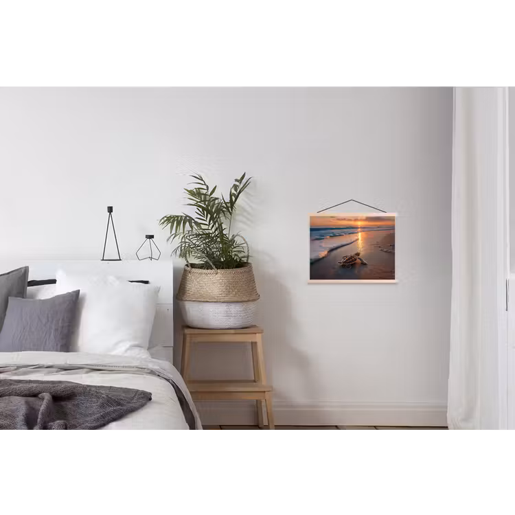 Schildpad - strand - Zonsondergang textielposter latten blank klein -woonkamer