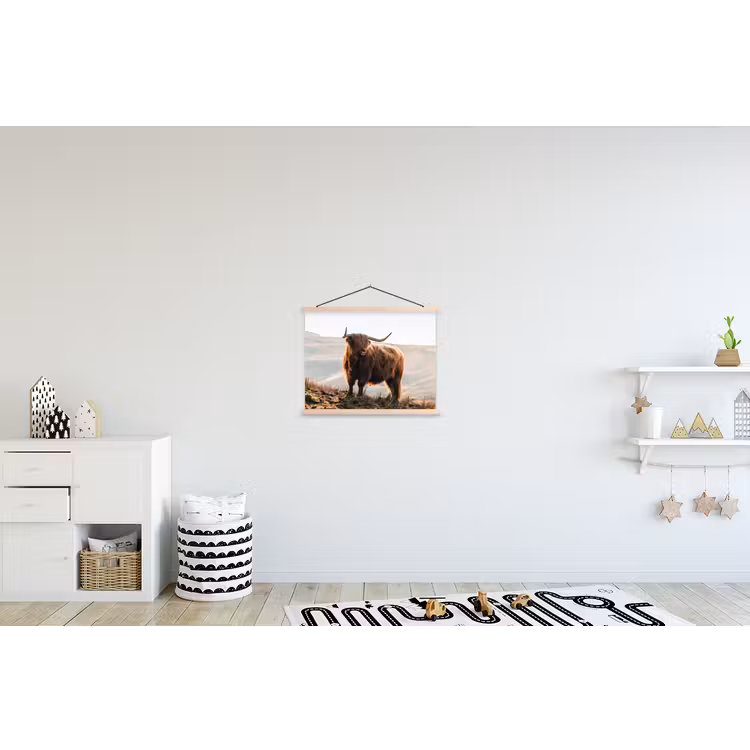 Schotse hooglander - Dieren - Landelijk - Landschap - Koe - Natuur textielposter latten blank klein -kinderkamer