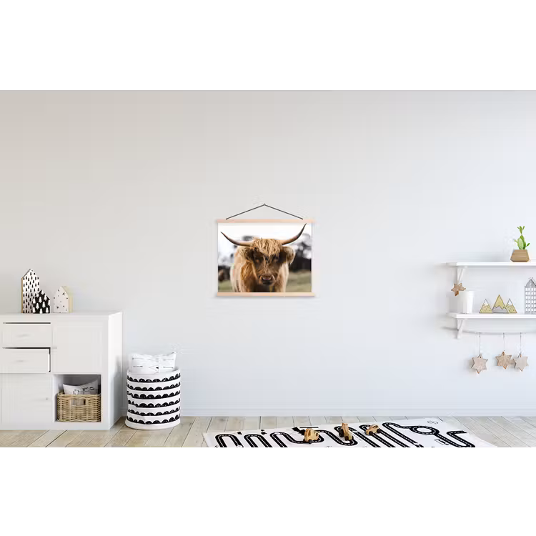 Schotse Hooglander - Koe - Gras - Dieren - Natuur textielposter latten blank klein -kinderkamer