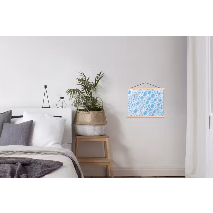 Schuim - Bubbels - Blauw textielposter latten blank klein -woonkamer