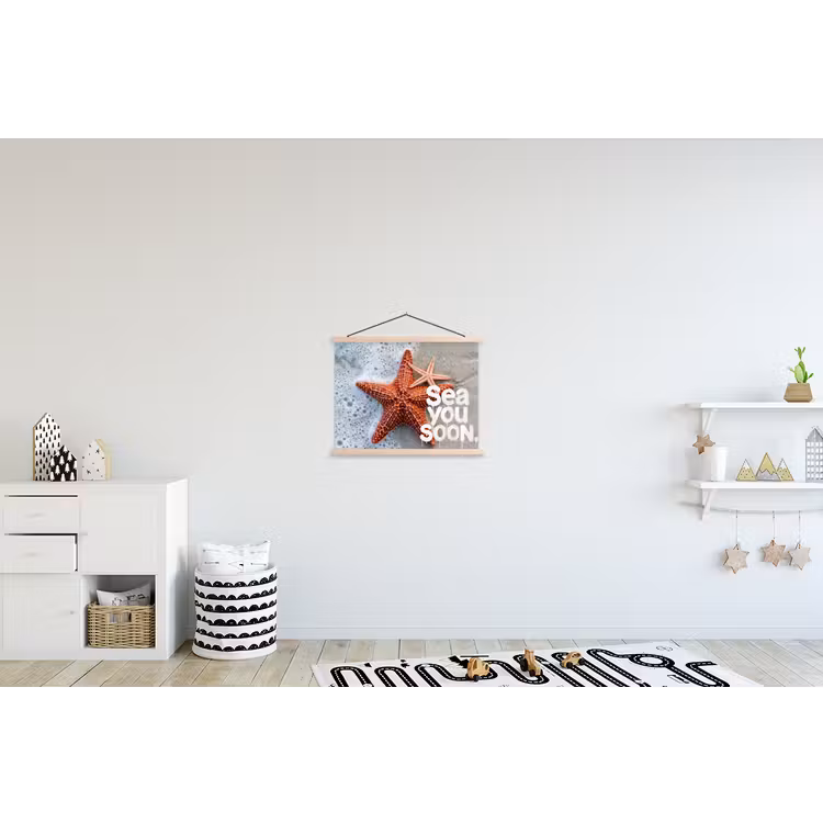 Sea you soon - Zeester - Zee textielposter latten blank klein -kinderkamer