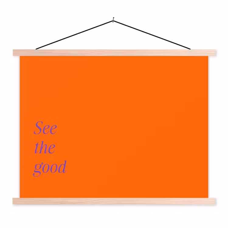 See te good - Paars - Oranje textielposter latten blank klein -3d