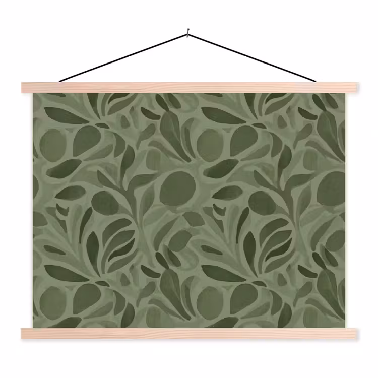Sereen - Bladeren - Groen textielposter latten blank klein 122 -3d