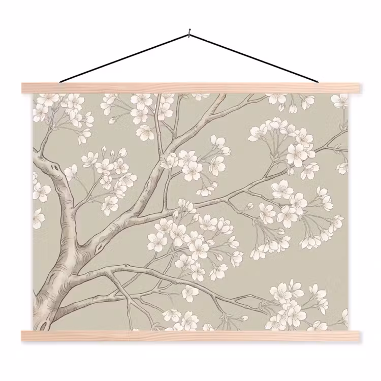 Sereen - Bloesem - Wit textielposter latten blank klein -3d