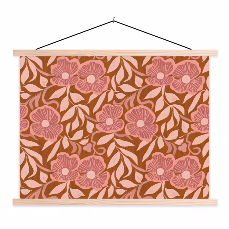Sfeer - Bloemen - Roze textielposter latten blank klein 122 -3d