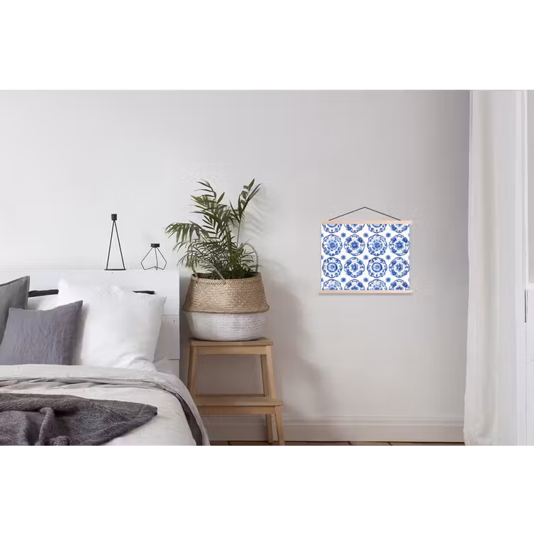Sierborden - Bloemen - Blauw textielposter latten blank klein 122 -woonkamer