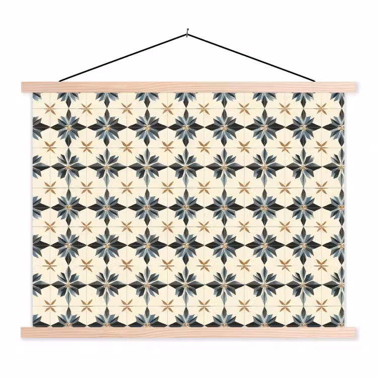 Sierlijk - Ornament - Blauw textielposter latten blank klein 122 -3d