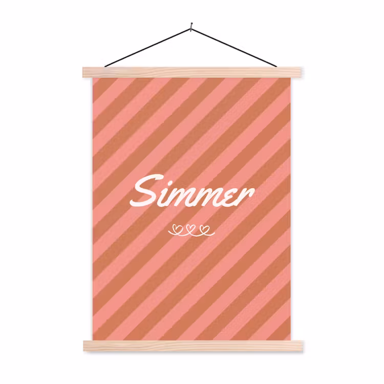 Simmer - Hartjes - Strepen - Roze textielposter latten blank klein -3d