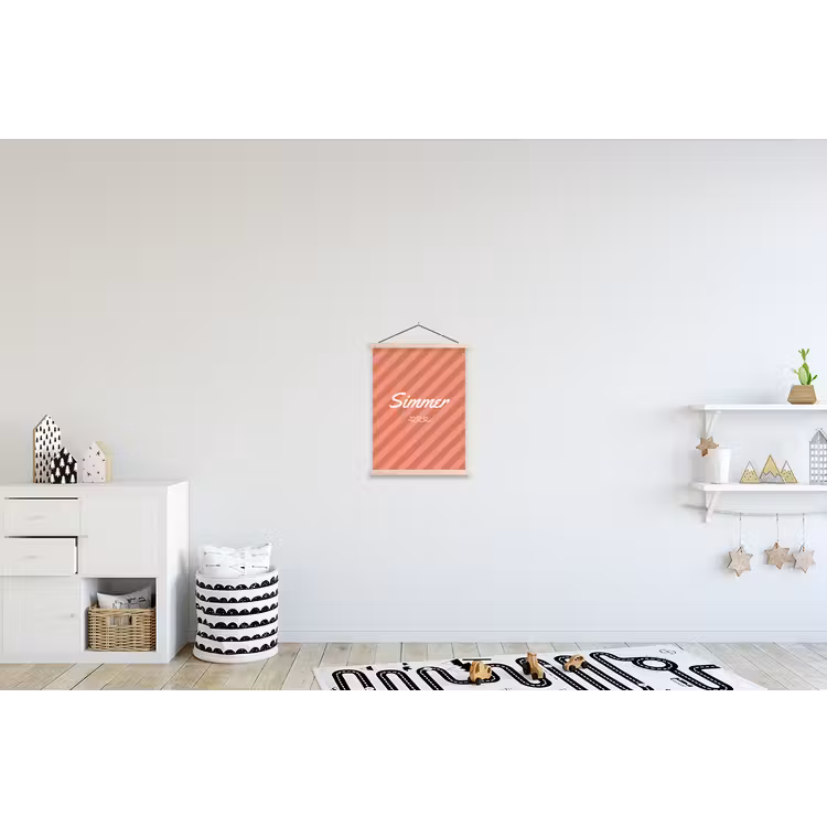 Simmer - Hartjes - Strepen - Roze textielposter latten blank klein -kinderkamer