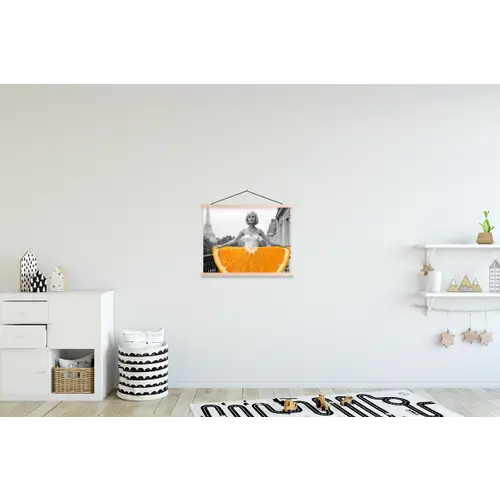 Sinaasappel - Eiffeltoren - Vrouw textielposter latten blank klein -kinderkamer
