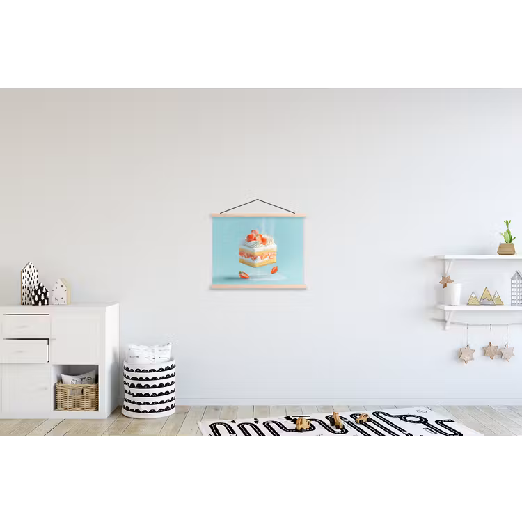 Slagroom - Taart - Blauw - Eten textielposter latten blank klein -kinderkamer