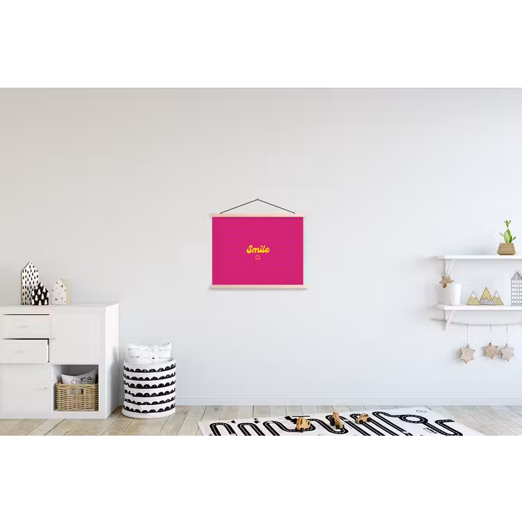 Smile - Stippen - Roze textielposter latten blank klein -kinderkamer