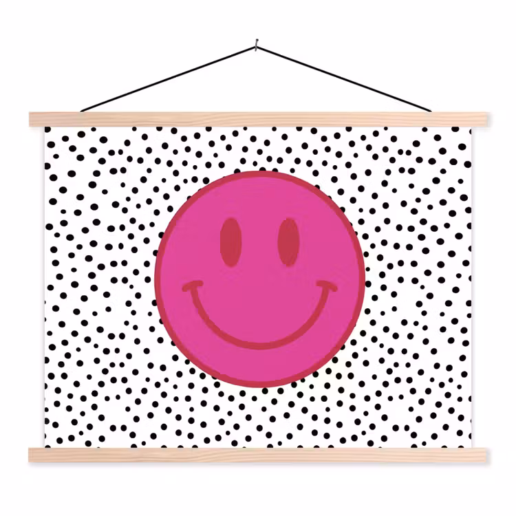 Smiley - Roze - Stippen textielposter latten blank klein -3d