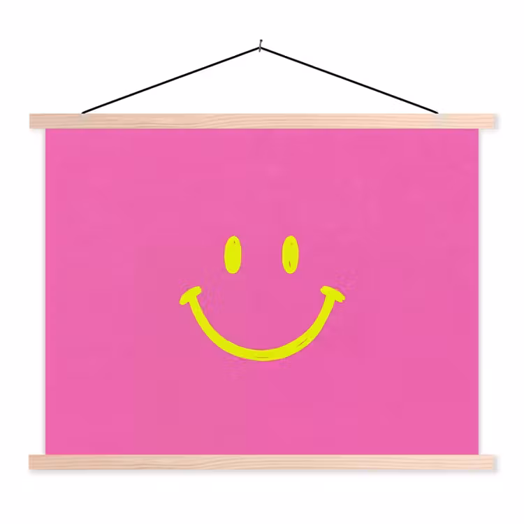 Smiley - Vrolijk - Roze textielposter latten blank klein -3d