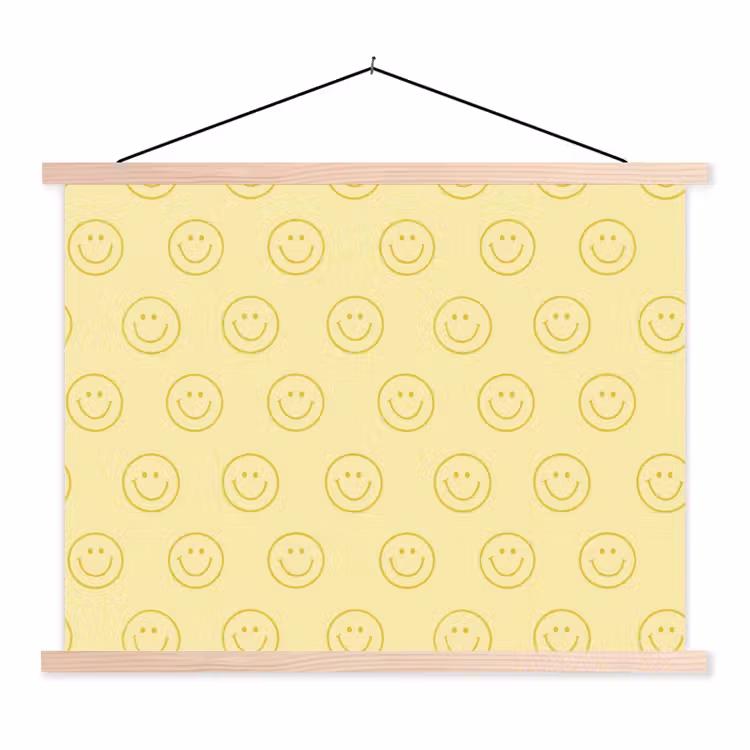 Smileys - Patroon - Retro - Zachtgeel textielposter latten blank klein 122 -3d