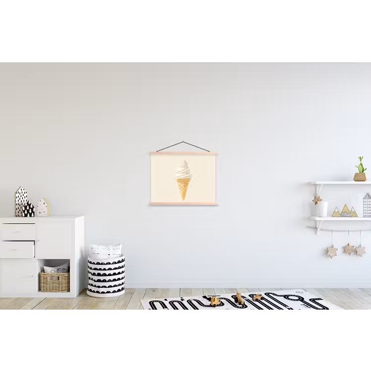 Softijs - Hoorntje - Wit textielposter latten blank klein -kinderkamer