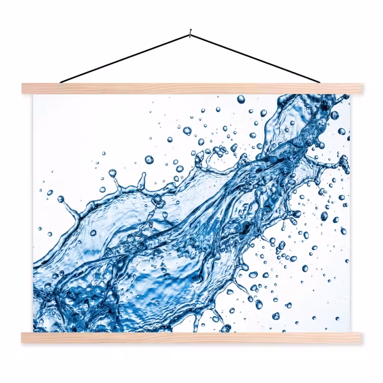 Spash - Water - Blauw textielposter latten blank klein -3d