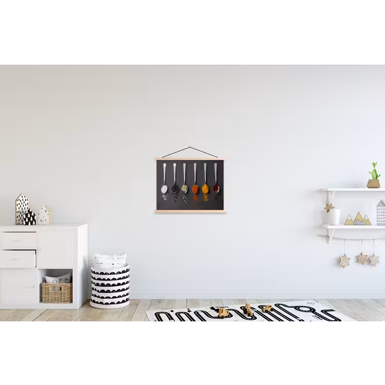 Specerijen - Lepels - Tafel - Rustiek - Kruiden textielposter latten blank klein -kinderkamer