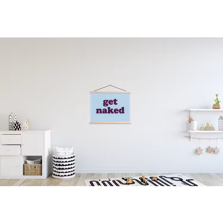 Speels - Boodschap - Blauw textielposter latten blank klein -kinderkamer