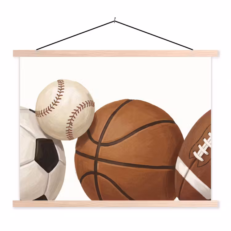 Sport - Ballen - Illustratie textielposter latten blank klein -3d
