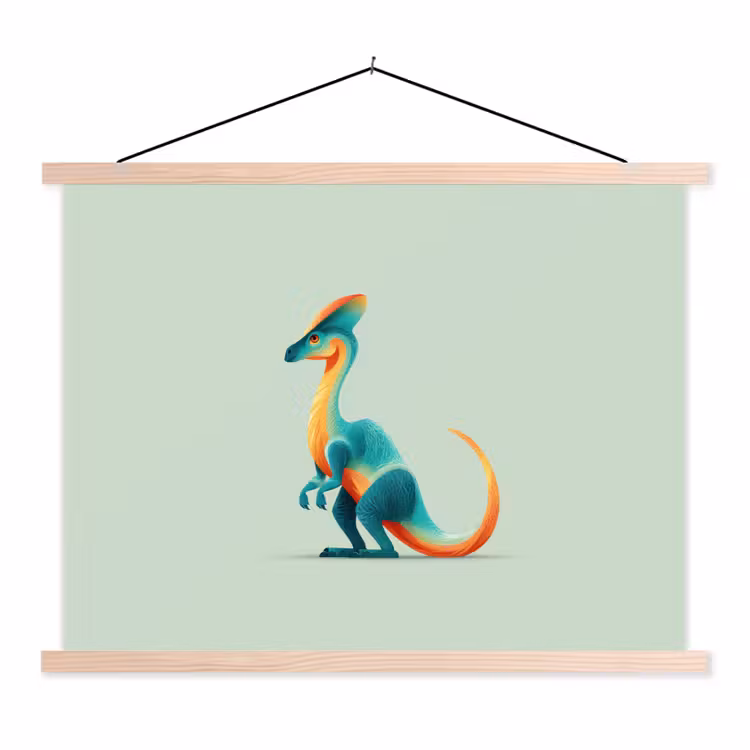 Staart - Dino - Minimalistisch - Blauw textielposter latten blank klein -3d