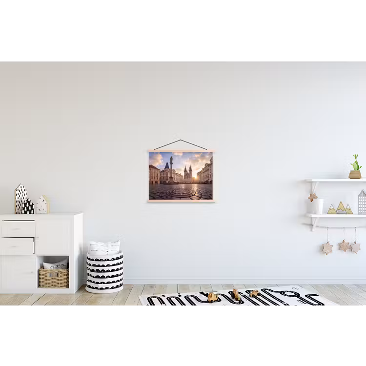 Stad - Praag - Ochtend - Architectuur - Goud textielposter latten blank klein -kinderkamer