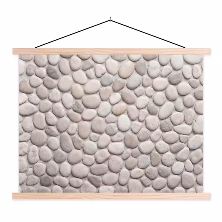 Steen - Kiezel - Natuur - Minimalistisch - Beige textielposter latten blank klein -3d